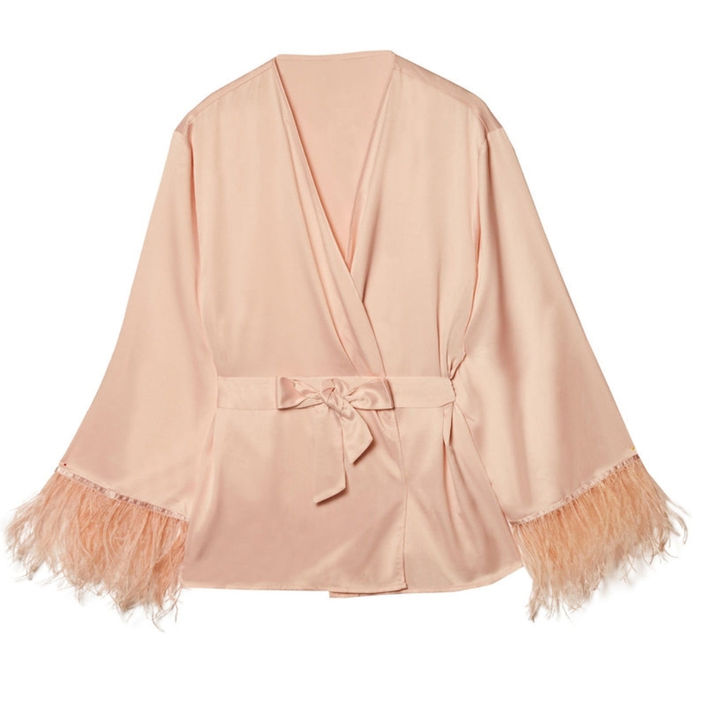 Blush Pink Feather Trim Robe Size 14